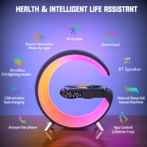 Smar ttmosphere lamp wireleless charger with bluetooth speaker