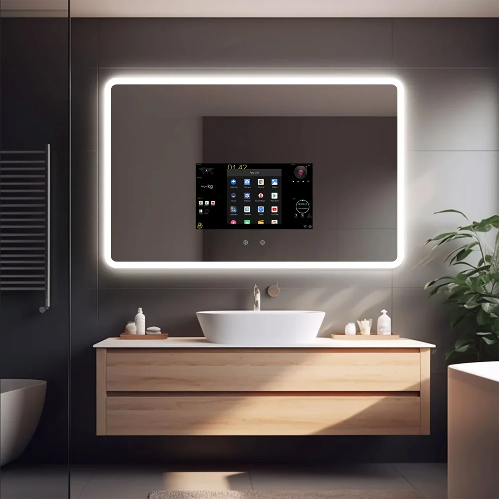 Rectangle LED Full function Android Smart Magic Mirror TV For Bathroom
